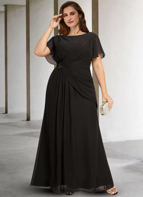 Jewel Neck Short Sleeves A-Line Applique Floor-Length Wedding Guest Dresses