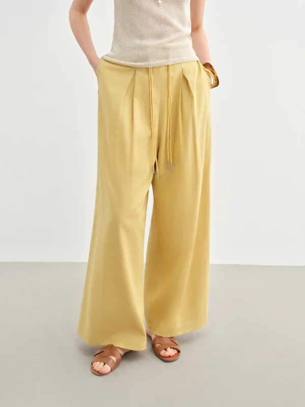 Linen Drawstring Wide-leg Cotton Knitted Drape Loose High Waist Slim Casual Pants - Image 2