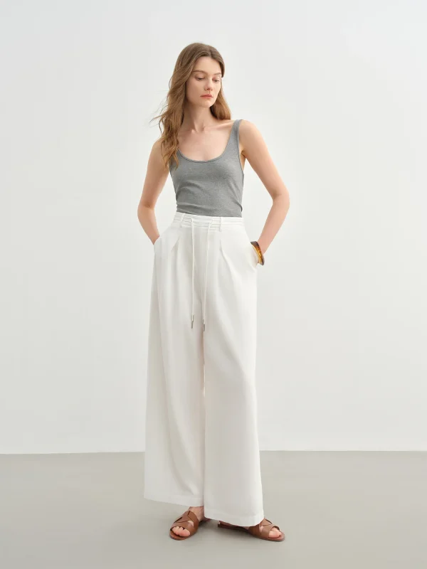 Linen Drawstring Wide-leg Cotton Knitted Drape Loose High Waist Slim Casual Pants - Image 5