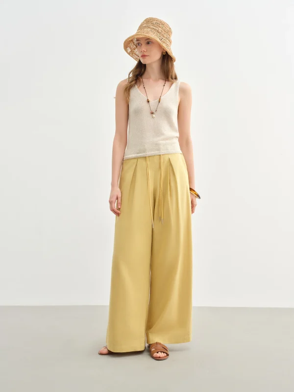 Linen Drawstring Wide-leg Cotton Knitted Drape Loose High Waist Slim Casual Pants
