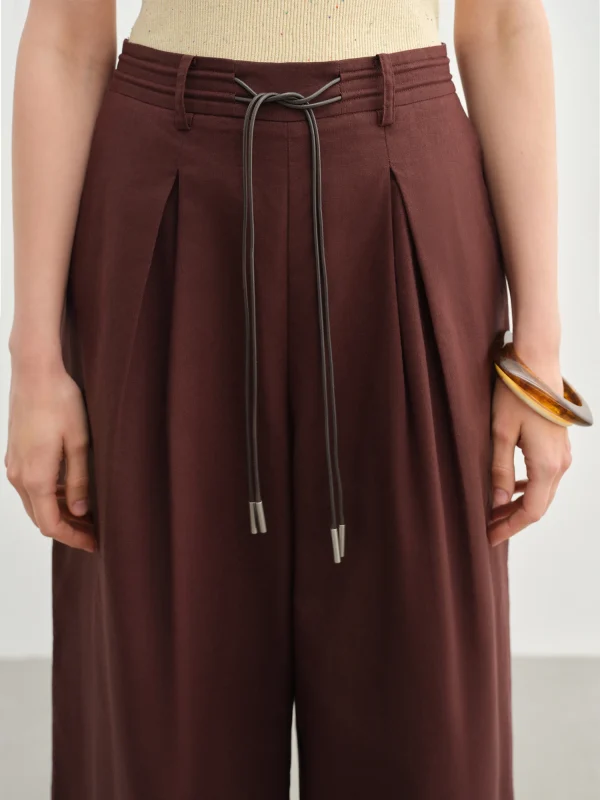 Linen Drawstring Wide-leg Cotton Knitted Drape Loose High Waist Slim Casual Pants - Image 11