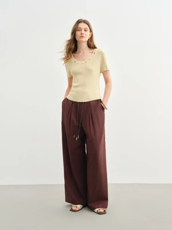 Linen Drawstring Wide-leg Cotton Knitted Drape Loose High Waist Slim Casual Pants - Image 9