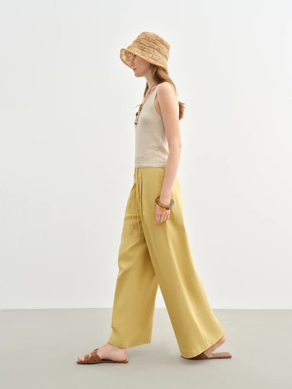Linen Drawstring Wide-leg Cotton Knitted Drape Loose High Waist Slim Casual Pants - Image 4