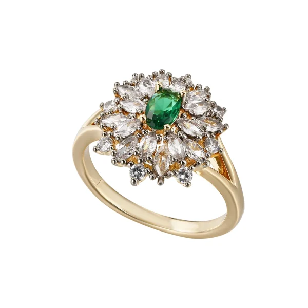Luxurious Shiny Inlaid Vermiculite Flower -Shaped Design Wedding Party Ring - Image 5