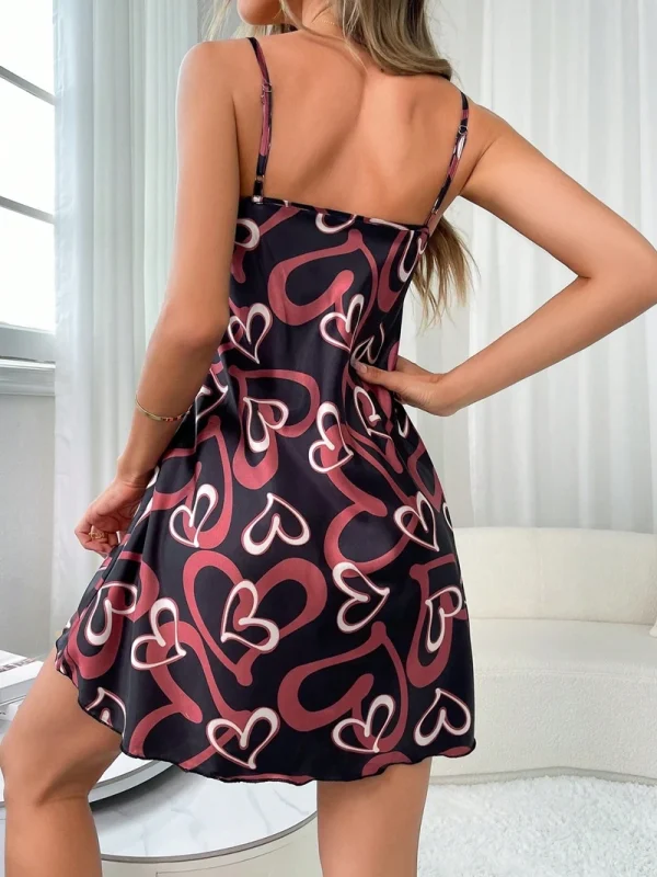Elegant Soft Floral Print Satin V-Neck Adjustable Straps Nightdress - Image 5