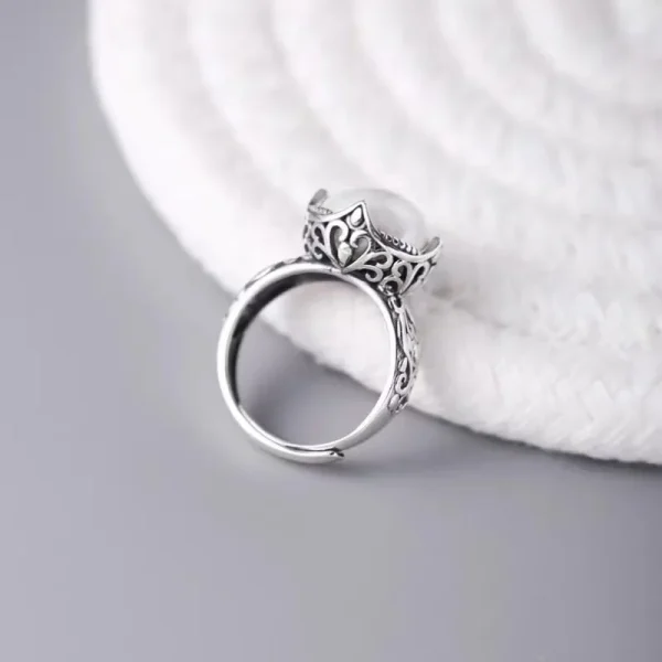 Luxury 925 Sterling Silver Hollowed Pearl ​​Adjustable Wedding Cocktail Rings - Image 6
