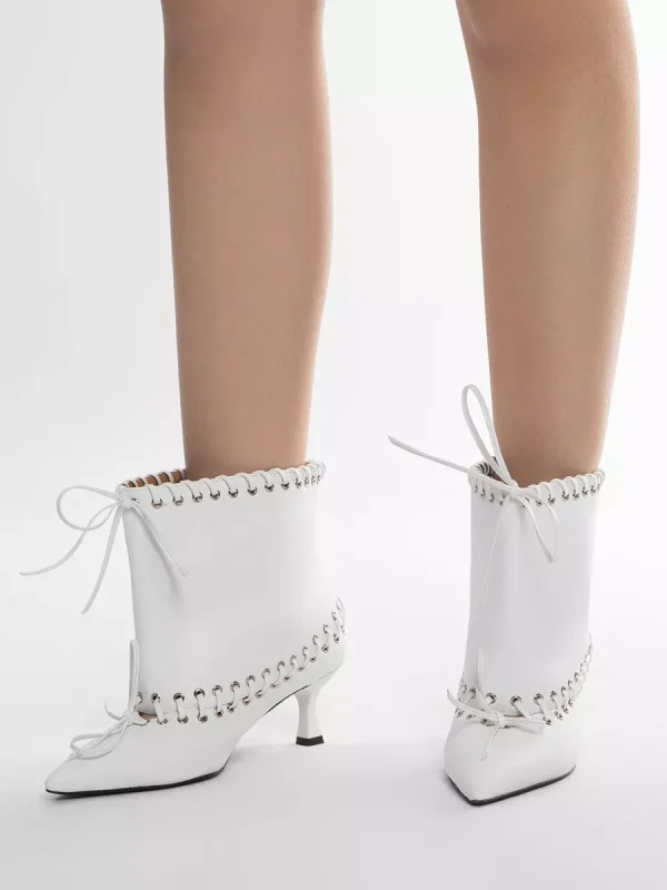 Luxury Circumference Polyurethane Pointed Toe Kitten Heel Ankle Boots
