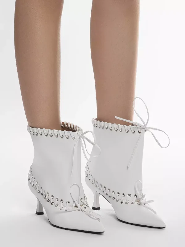 Luxury Circumference Polyurethane Pointed Toe Kitten Heel Ankle Boots - Image 2