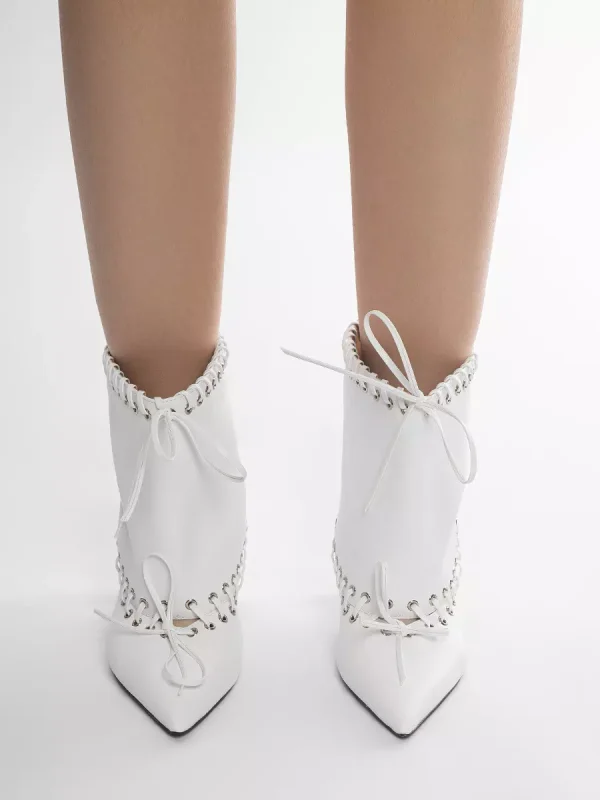 Luxury Circumference Polyurethane Pointed Toe Kitten Heel Ankle Boots - Image 4