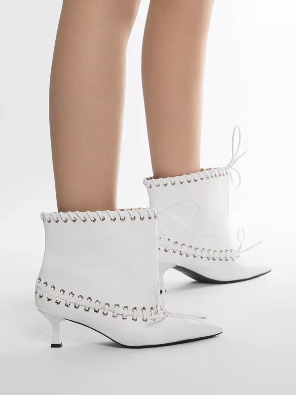 Luxury Circumference Polyurethane Pointed Toe Kitten Heel Ankle Boots - Image 3