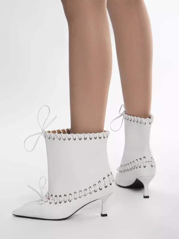 Luxury Circumference Polyurethane Pointed Toe Kitten Heel Ankle Boots - Image 5
