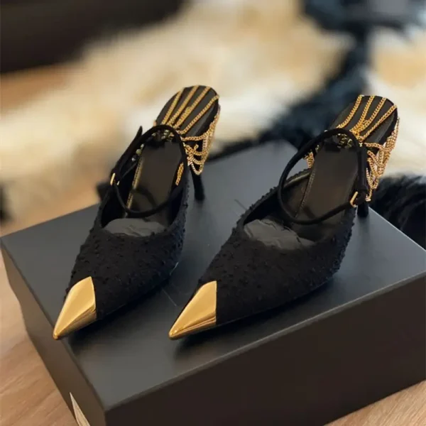 Luxury Comfortable Pointed Toe Stiletto Chain High Heels Pumps - Image 4