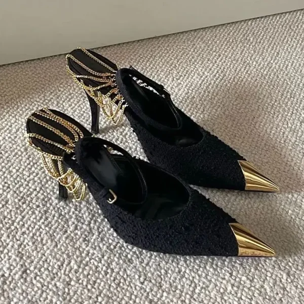 Luxury Comfortable Pointed Toe Stiletto Chain High Heels Pumps - Image 3