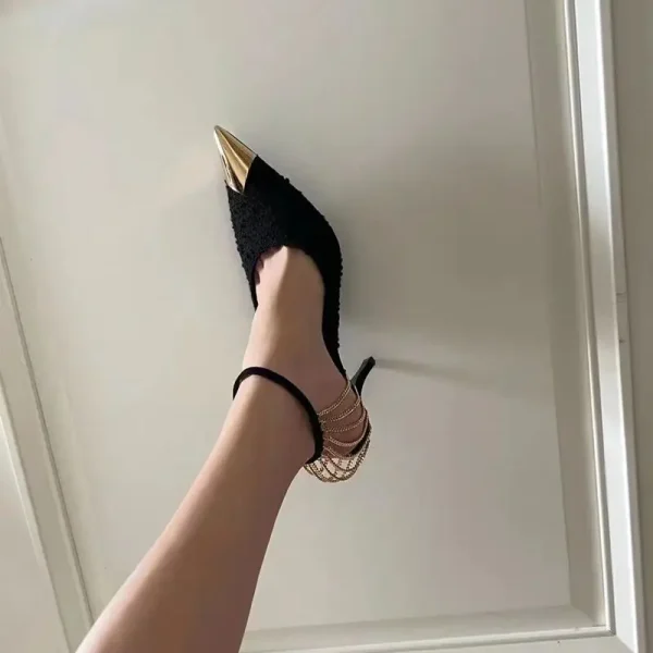 Luxury Comfortable Pointed Toe Stiletto Chain High Heels Pumps - Image 2