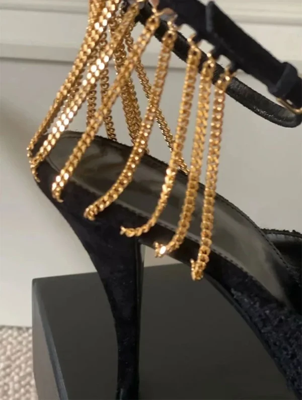 Luxury Comfortable Pointed Toe Stiletto Chain High Heels Pumps - Image 5