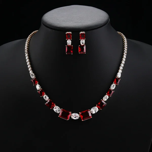 Luxury Crystal Flower Cubic Zircon Copper Necklace Earring Jewelry Sets - Image 2