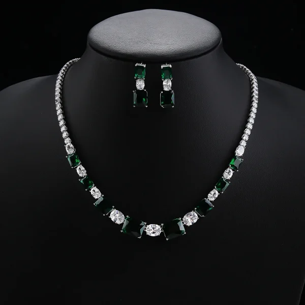 Luxury Crystal Flower Cubic Zircon Copper Necklace Earring Jewelry Sets - Image 3
