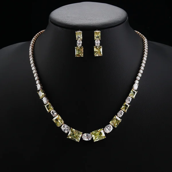 Luxury Crystal Flower Cubic Zircon Copper Necklace Earring Jewelry Sets - Image 5