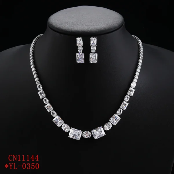Luxury Crystal Flower Cubic Zircon Copper Necklace Earring Jewelry Sets - Image 6