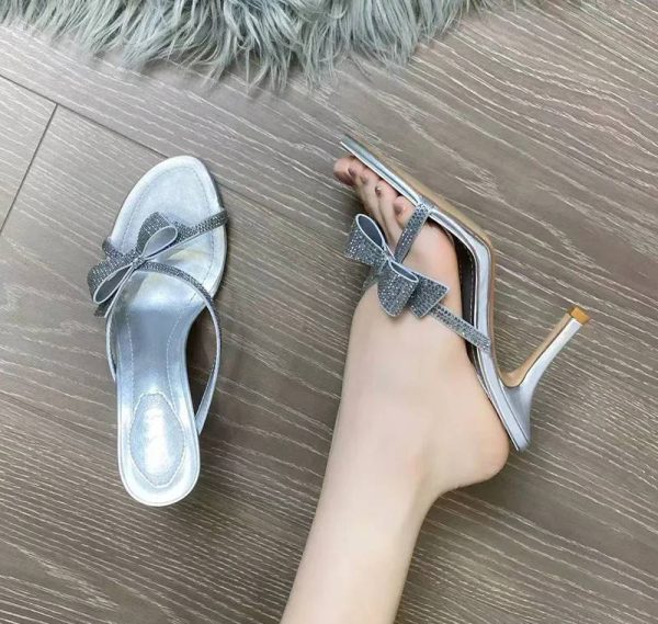 Luxury Crystal Rhinestones Bowknot Narrow Band Stiletto High Heels Sandals - Image 5