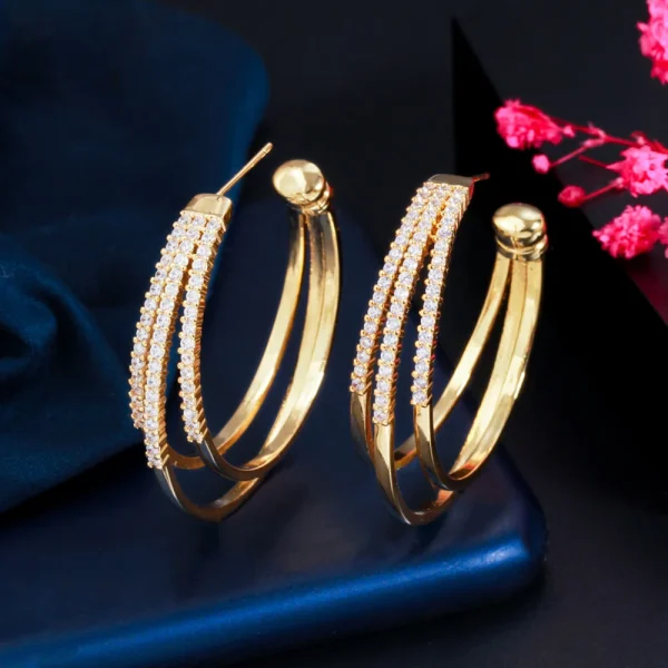 Luxury Cubic Zirconia Banquet Jewelry Big Half Circle Shape Hoop Earrings - Image 9