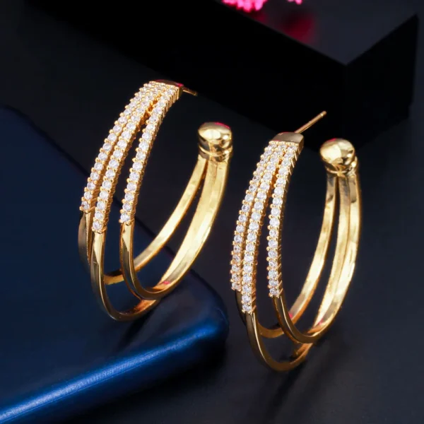 Luxury Cubic Zirconia Banquet Jewelry Big Half Circle Shape Hoop Earrings - Image 10