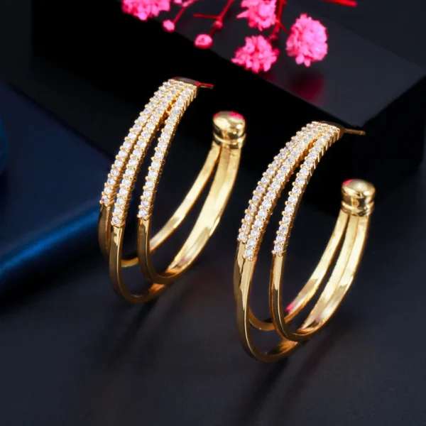 Luxury Cubic Zirconia Banquet Jewelry Big Half Circle Shape Hoop Earrings - Image 11