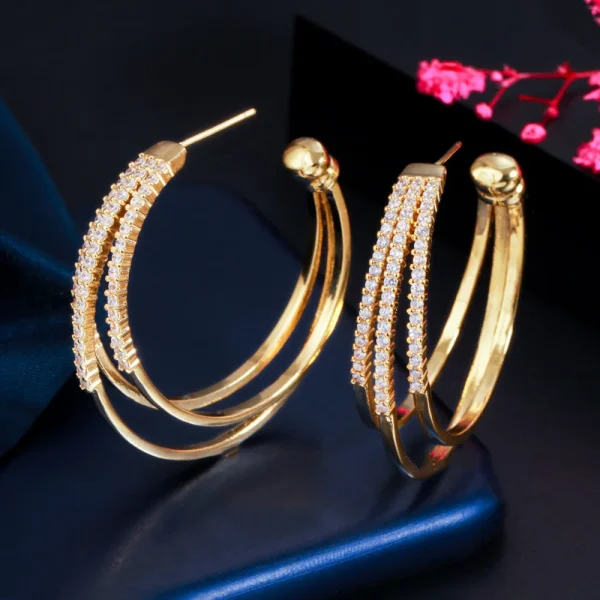 Luxury Cubic Zirconia Banquet Jewelry Big Half Circle Shape Hoop Earrings - Image 12