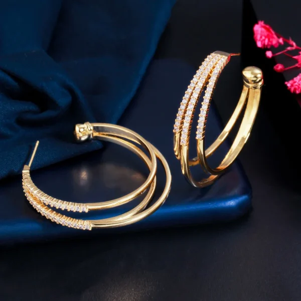 Luxury Cubic Zirconia Banquet Jewelry Big Half Circle Shape Hoop Earrings - Image 13