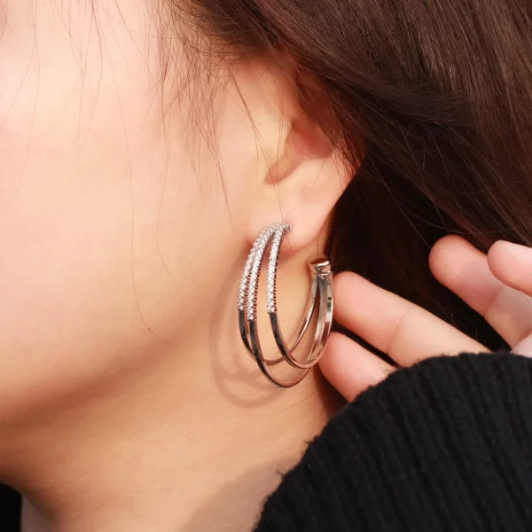 Luxury Cubic Zirconia Banquet Jewelry Big Half Circle Shape Hoop Earrings - Image 2