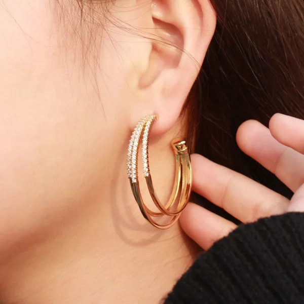 Luxury Cubic Zirconia Banquet Jewelry Big Half Circle Shape Hoop Earrings - Image 3
