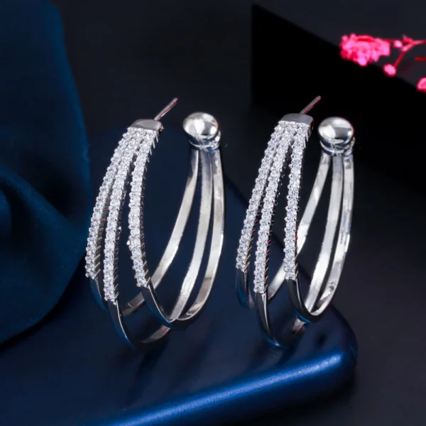Luxury Cubic Zirconia Banquet Jewelry Big Half Circle Shape Hoop Earrings - Image 4