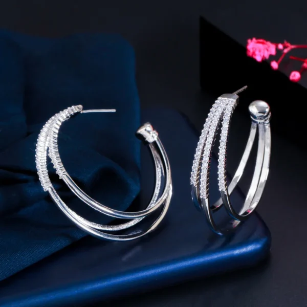 Luxury Cubic Zirconia Banquet Jewelry Big Half Circle Shape Hoop Earrings - Image 6