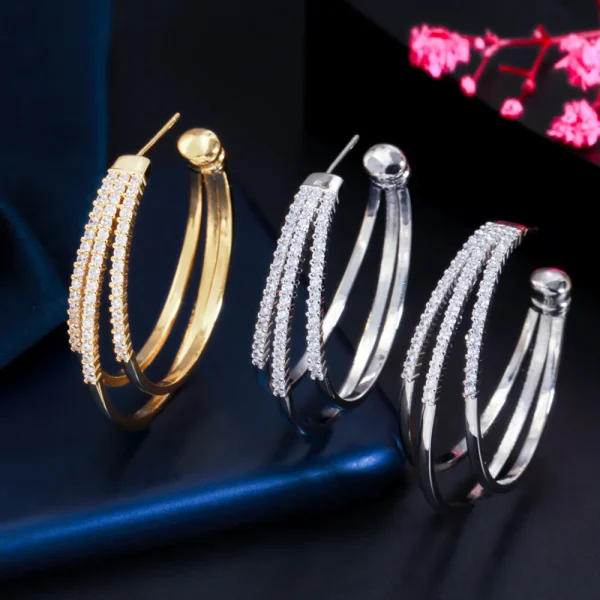 Luxury Cubic Zirconia Banquet Jewelry Big Half Circle Shape Hoop Earrings - Image 7
