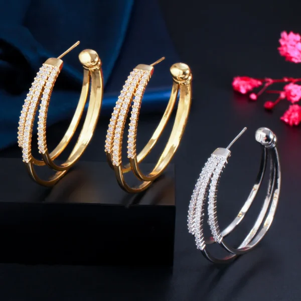 Luxury Cubic Zirconia Banquet Jewelry Big Half Circle Shape Hoop Earrings - Image 8