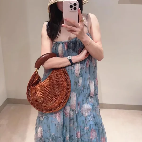 Luxury Designer Beach Straw Woven Sequined Handle Underarm Shoulder Handbag
