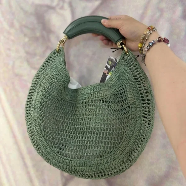 Luxury Designer Beach Straw Woven Sequined Handle Underarm Shoulder Handbag - Image 3