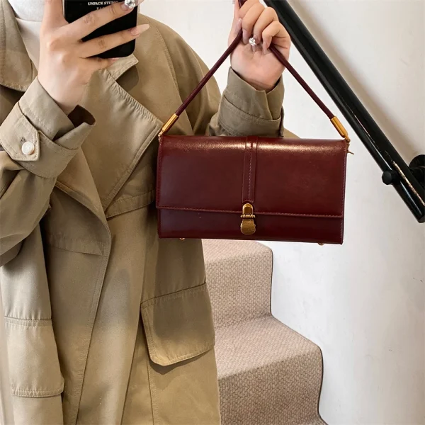 Luxury Designer Flap PU Leather Pure Color Small Square Shoulder Crossbody Messenger Bags - Image 2