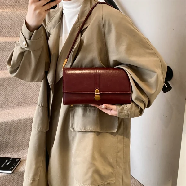 Luxury Designer Flap PU Leather Pure Color Small Square Shoulder Crossbody Messenger Bags - Image 3