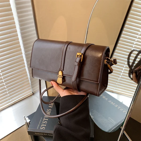 Luxury Designer Flap PU Leather Pure Color Small Square Shoulder Crossbody Messenger Bags - Image 4