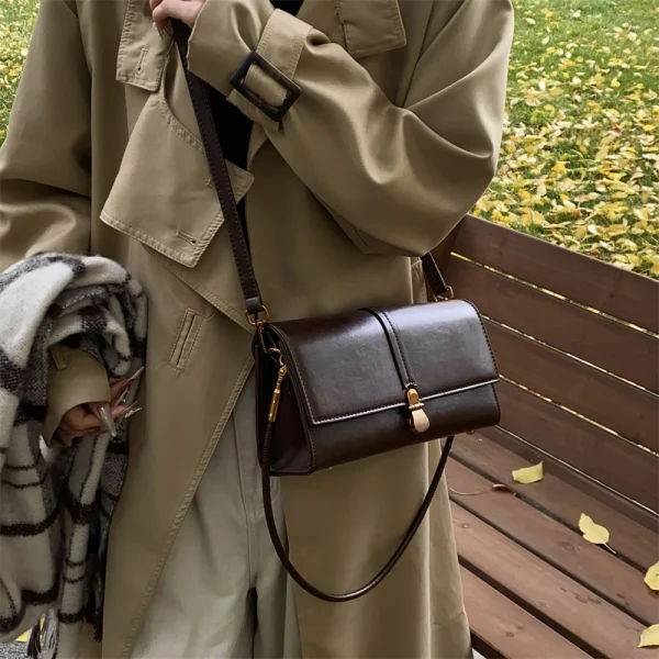 Luxury Designer Flap PU Leather Pure Color Small Square Shoulder Crossbody Messenger Bags - Image 5