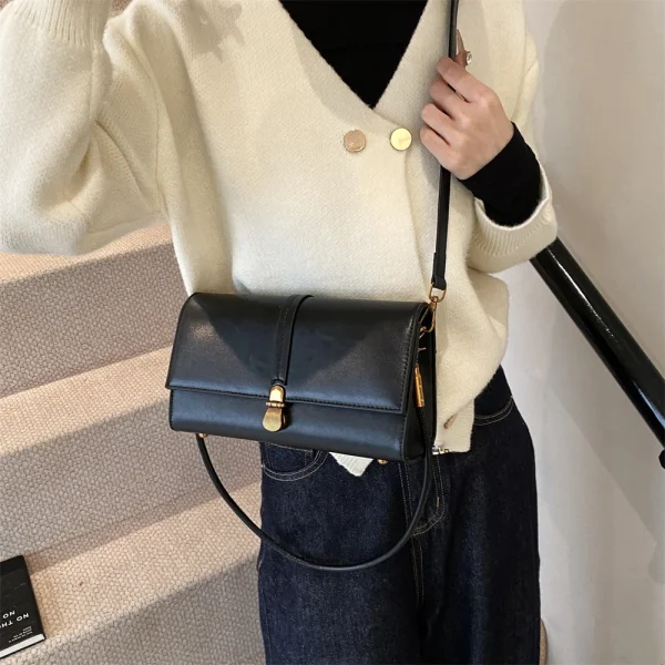 Luxury Designer Flap PU Leather Pure Color Small Square Shoulder Crossbody Messenger Bags - Image 7