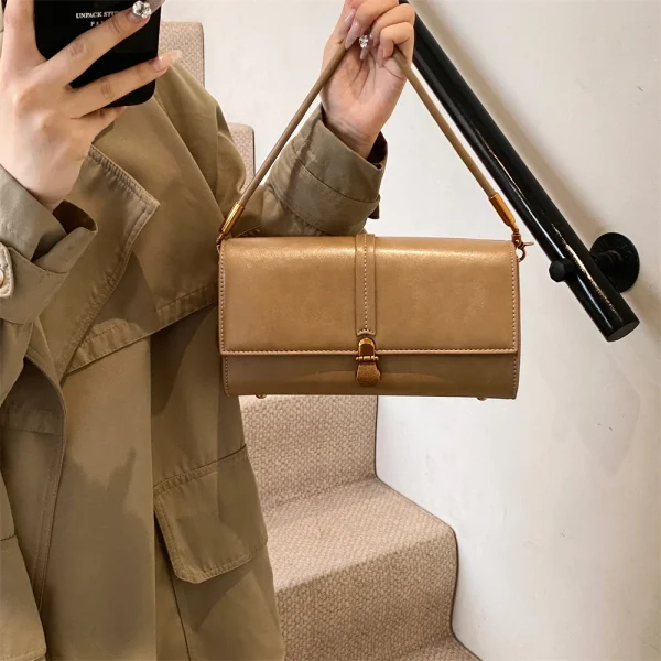 Luxury Designer Flap PU Leather Pure Color Small Square Shoulder Crossbody Messenger Bags - Image 8