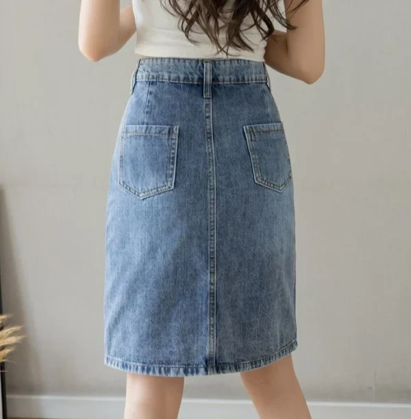 Luxury Elegant Chic Knees Length With Slit High Waist Streetwear Denim Skirt - Image 8