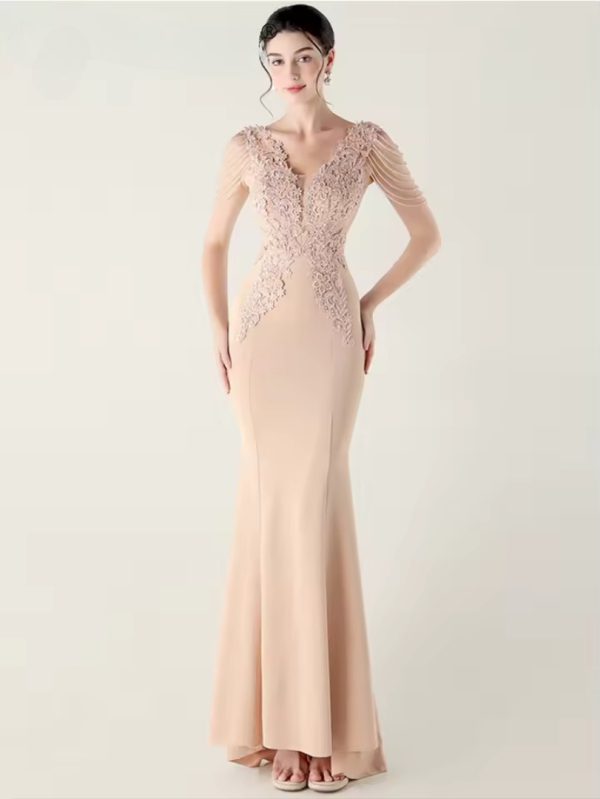 Luxury Fashion Backless Lace Rhinestone Vestidos Maxi Dress