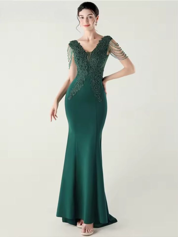 Luxury Fashion Backless Lace Rhinestone Vestidos Maxi Dress - Image 5