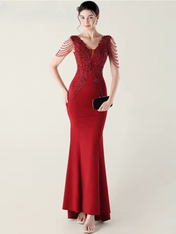 Luxury Fashion Backless Lace Rhinestone Vestidos Maxi Dress - Image 4