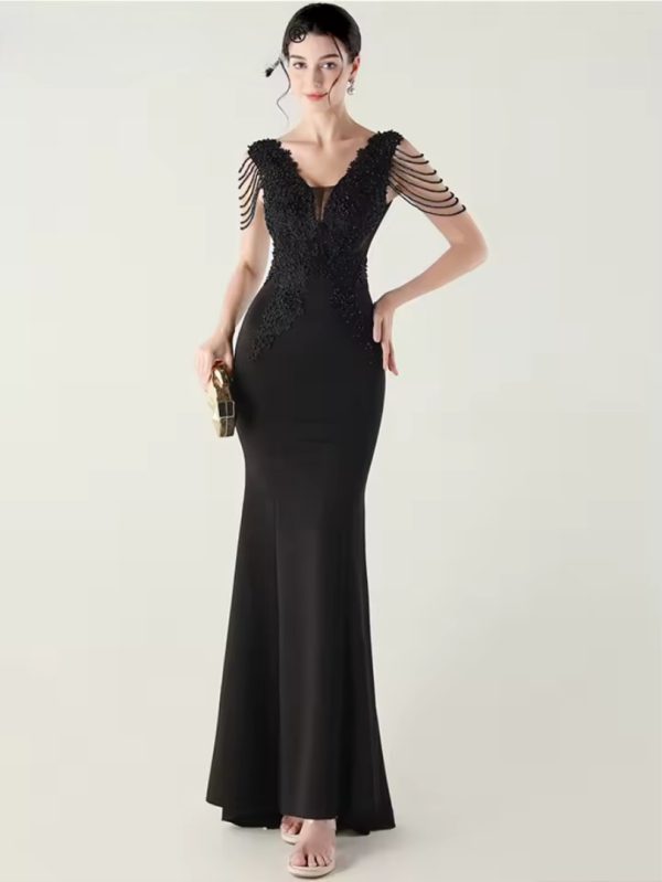 Luxury Fashion Backless Lace Rhinestone Vestidos Maxi Dress - Image 2