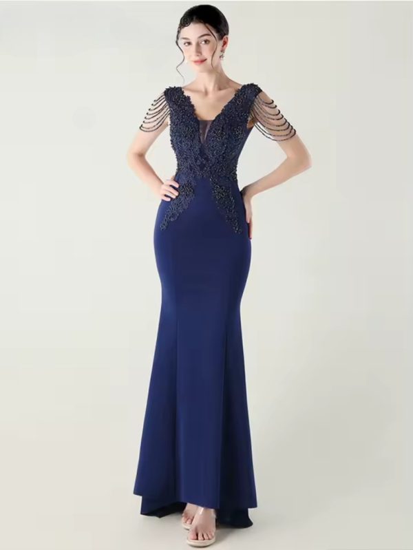 Luxury Fashion Backless Lace Rhinestone Vestidos Maxi Dress - Image 3