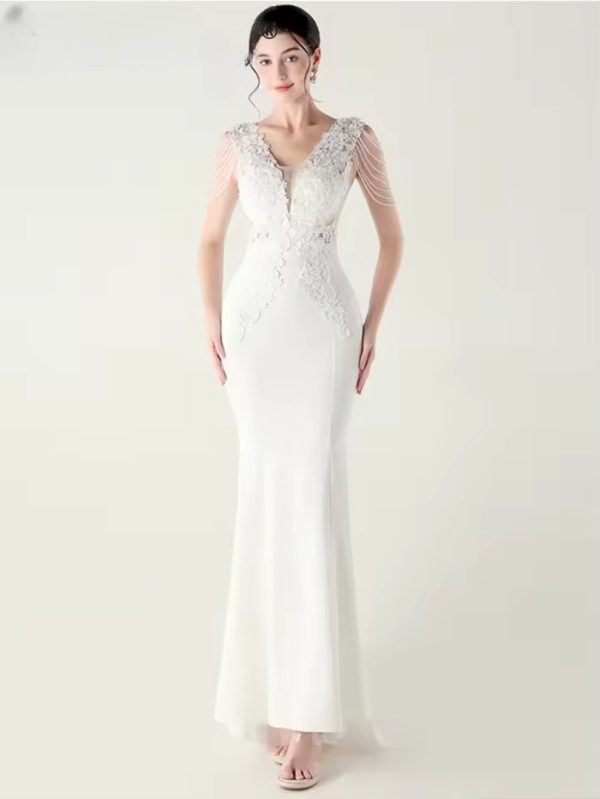 Luxury Fashion Backless Lace Rhinestone Vestidos Maxi Dress - Image 6